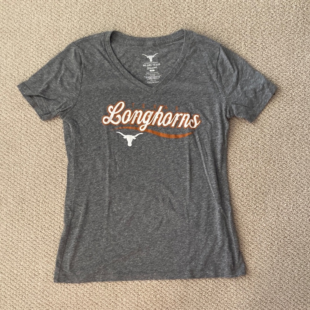 Texas Longhorns Women’s Fitted V-Neck T-Shirt Grey Spirit Shirt Blouse Like New